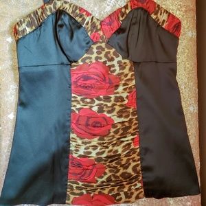 Express Satin Leopard Rose Bustier Corset Camisole